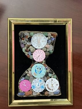 Handmade jewelry art hour glass gold frame watch faces semiprecious stone chips